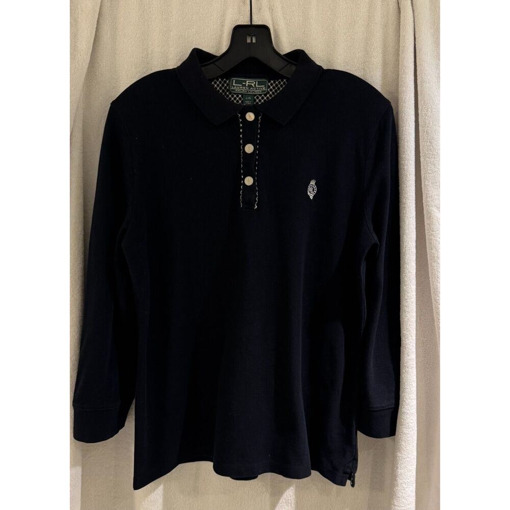L-R-L Lauren Active Women's  L/S Polo Shirt Black LGE NWOT - Picture 2 of 3